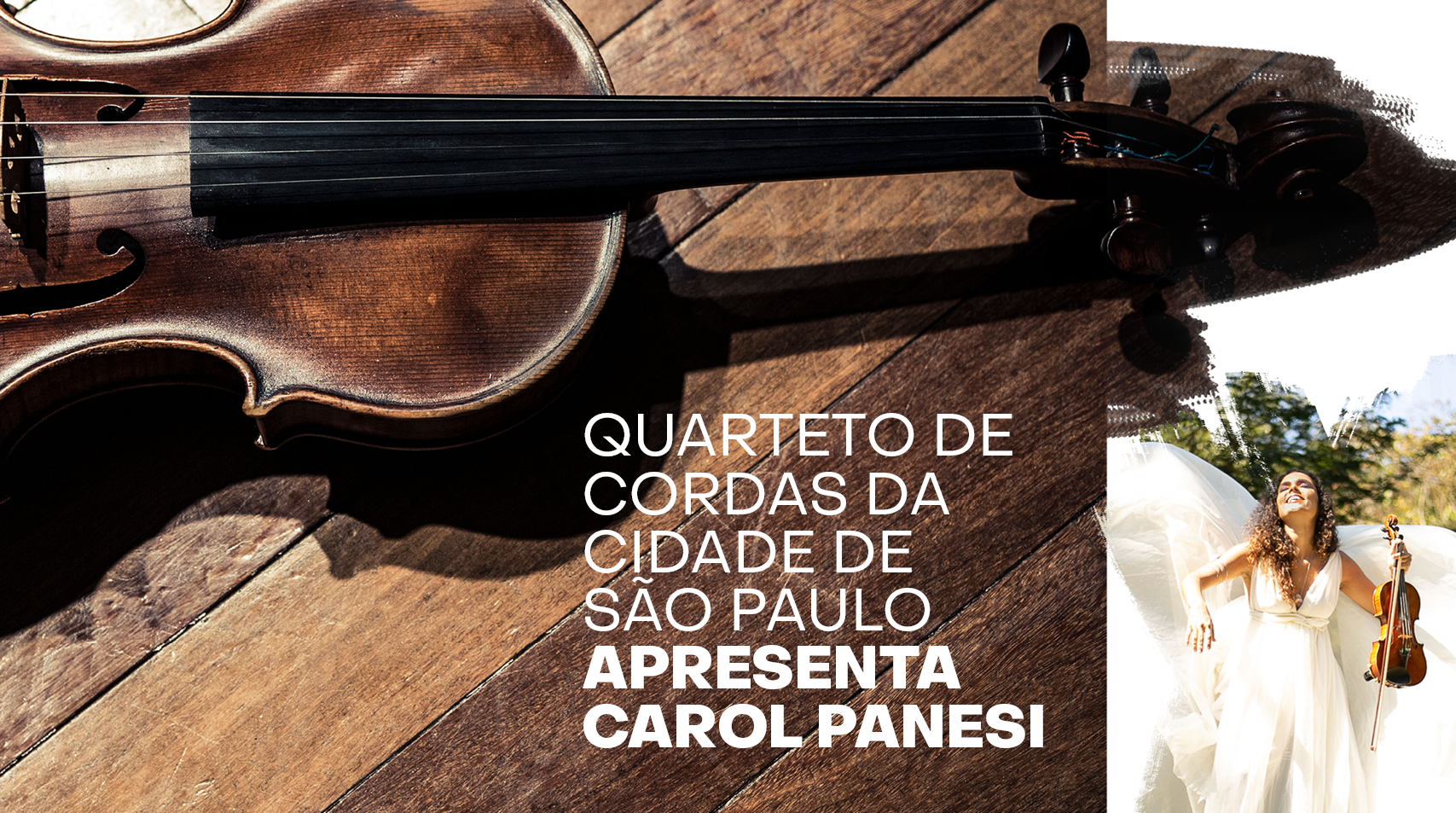 Foto de instrumento em destaque acompanhado da foto de Carol Panesi