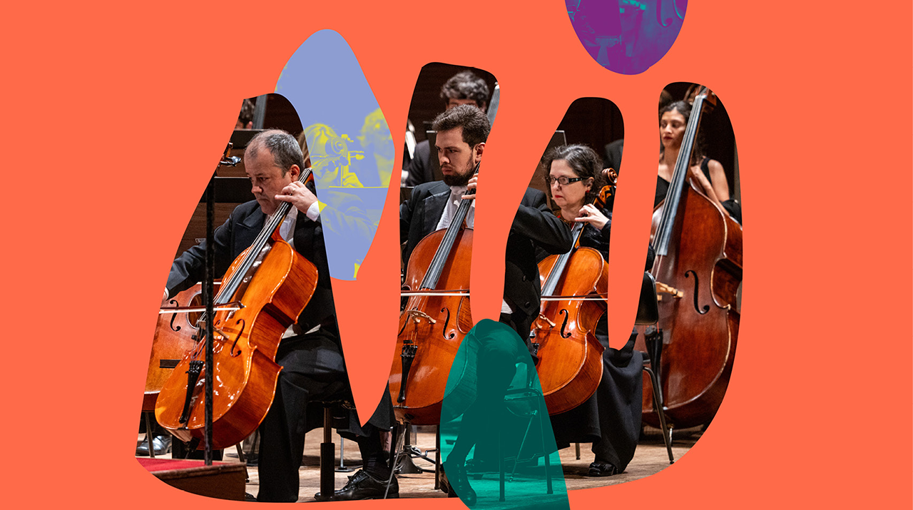 Músicos tocam violoncelo durante um concerto da Orquestra Sinfônica Municipal